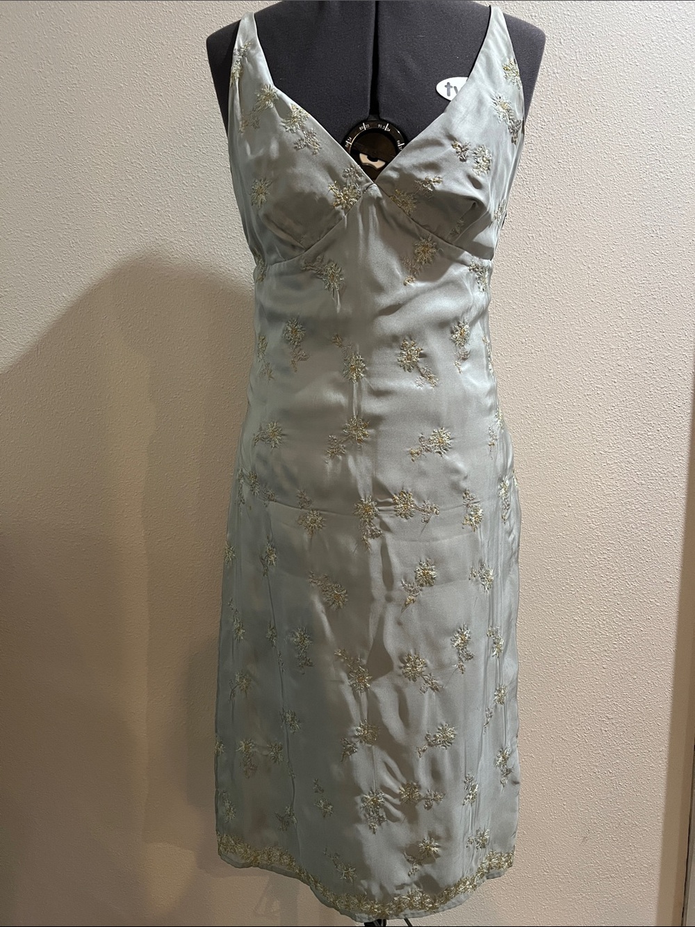 Elegant 100% Silk Pale Blue Embroidered Slip Dress